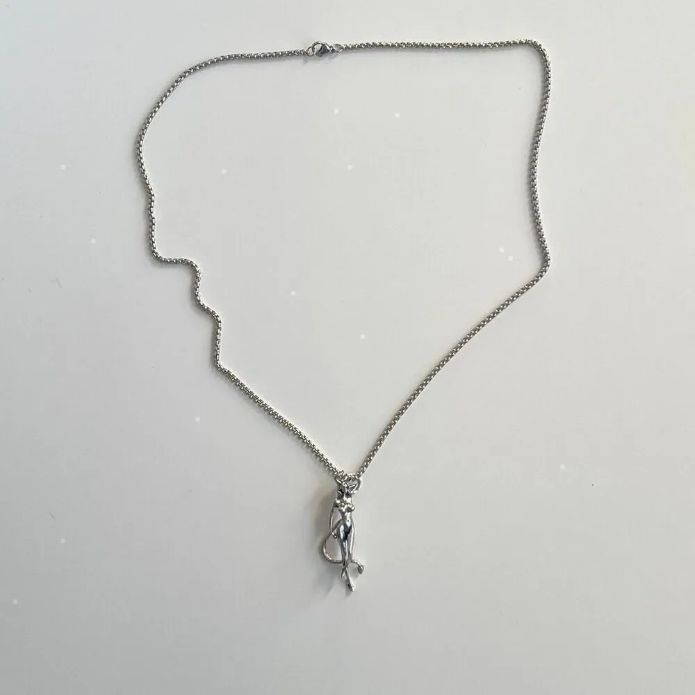 y2k silver heavy metal punk grunge emo devil girl pendant necklace